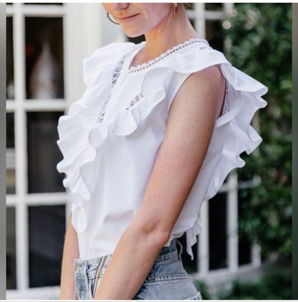 MI GOLONDRINA Valentina White Blouse Top Size Small Ruffle White Embroidered - Picture 15 of 15